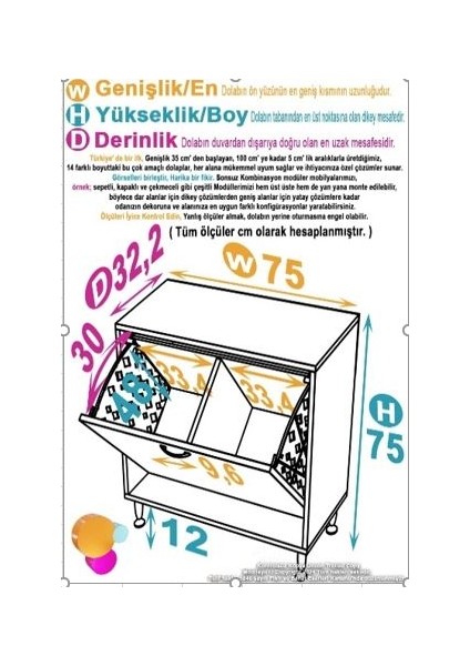 75X75X32,5 Cm’ Lik 2 Göz Sepet Hazneli Mini Düzenleyici Çok Amaçlı Mutfak Dolabı