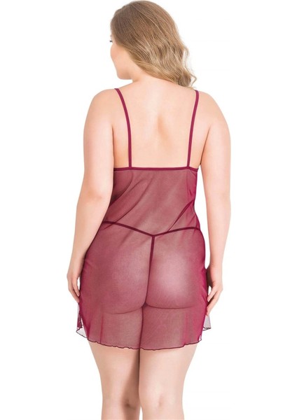 Aria's Closet Büyük Beden Bordo Kısa Tül Gecelik fiyatları