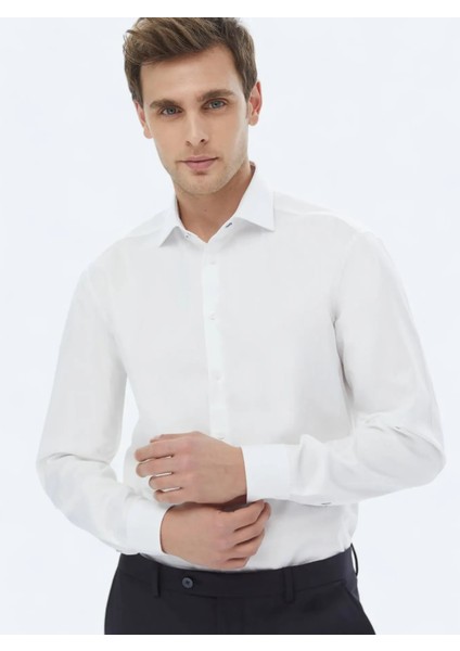 Beyaz Düz Regular Fit Dokuma Klasik %100 Pamuk Gömlek modelleri