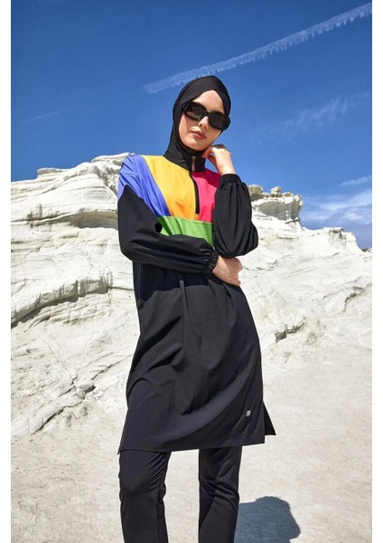 Sporcu Likra Paraşüt Kumaş Hızlı Kuruyan Kadın Tesettür Mayo 251226