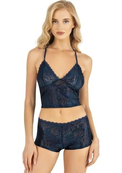 Aria's Closet Lacivert Saten Şort Takımı 9222