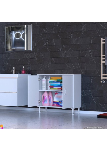 Küçük Alanlar Için Çözümler 75X75X32,5 Cm’ Lik 2 Kapaklı 2 Göz Raf Çok Amaçlı Dolap Mutfak Dolabı