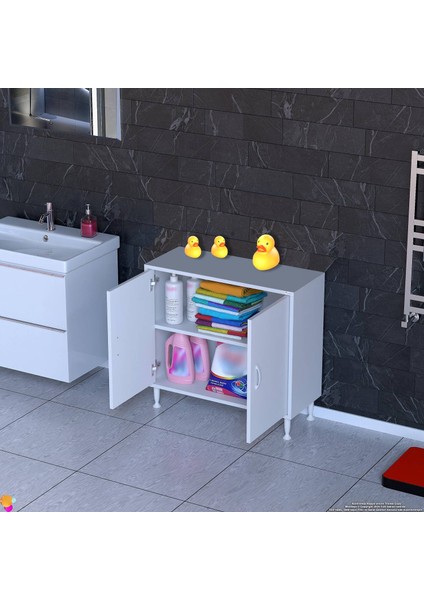 Küçük Alanlar Için Çözümler 75X75X32,5 Cm’ Lik 2 Kapaklı 2 Göz Raf Çok Amaçlı Dolap Mutfak Dolabı
