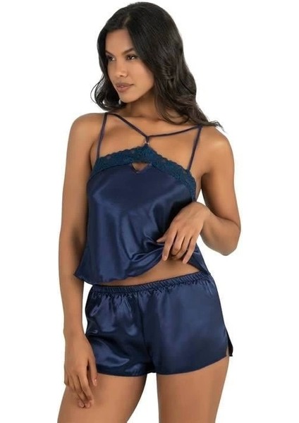 Aria's Closet Lacivert Saten Şort Takımı