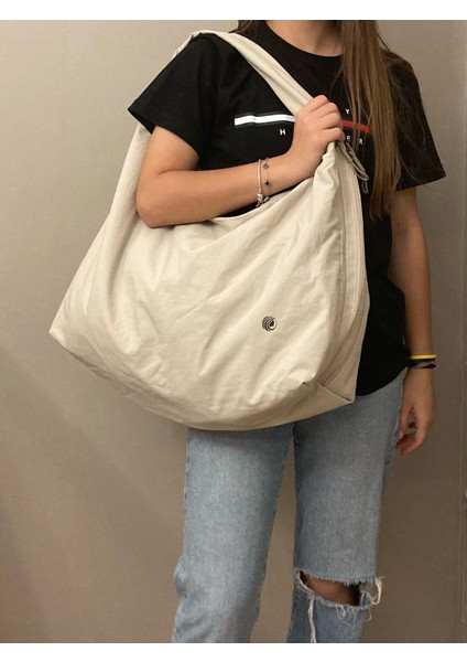 Omuz Çantası Oversize Hobo Krem