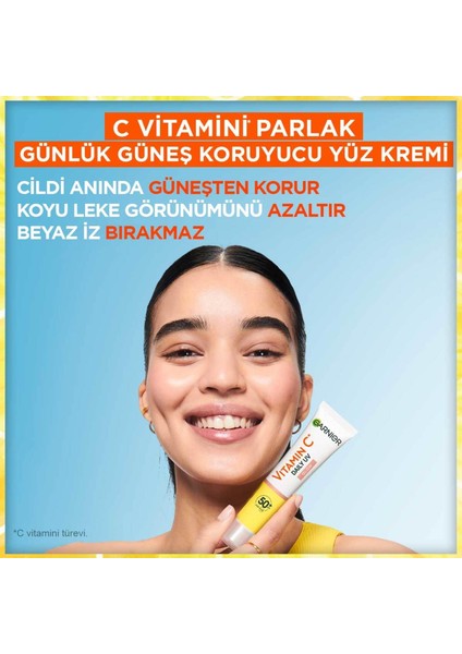 Garnier C Vitamini Parlak Günlük Güneş Koruyucu Fluid Yüz Kremi Görünmez Doku SPF50+ 40ML fırsatları