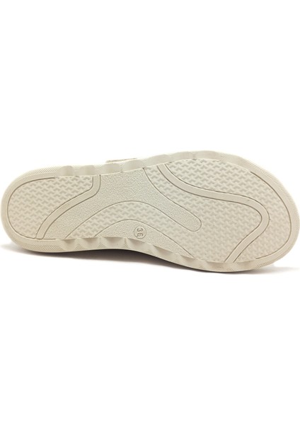 Hakiki Deri Bej Renk Bantlı Düz Taban Kadın Sandalet indirimleri