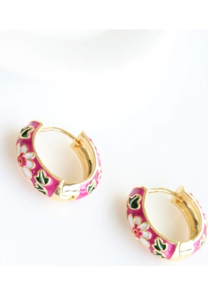 Mineli Renkli Çiçek Motifli Halka Tasarım Kararmaz Renk Atmaz Kadın Çelik Küpe fiyatları