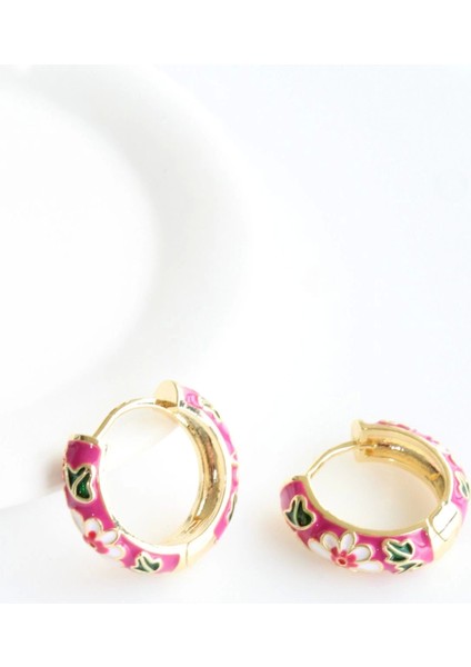 Mineli Renkli Çiçek Motifli Halka Tasarım Kararmaz Renk Atmaz Kadın Çelik Küpe modelleri