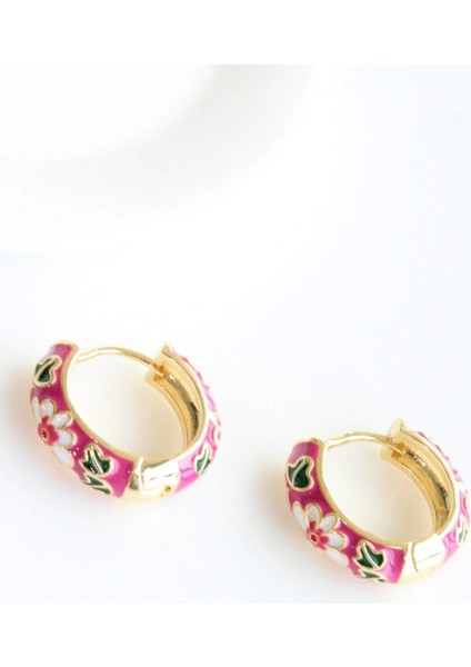 Mineli Renkli Çiçek Motifli Halka Tasarım Kararmaz Renk Atmaz Kadın Çelik Küpe fırsatları