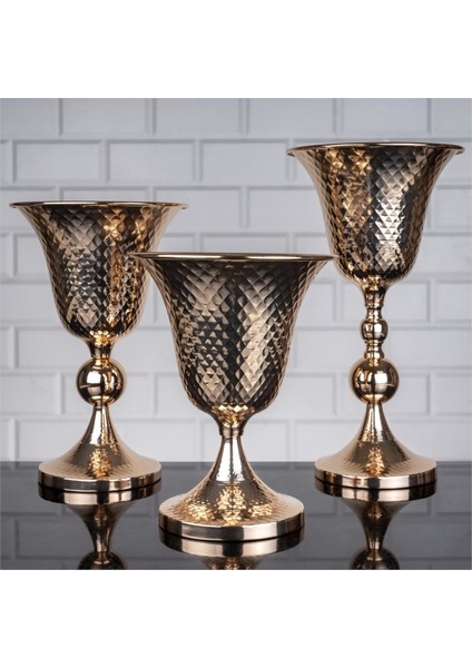 Lüks Vazo Seti 3 Lü Dövme Vazo Altın Rengi 38-32-25 cm fiyatları