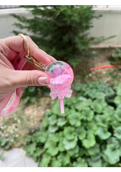 Lolipop Figürlü Pembe Sulu Simli Çanta Süsü ve Anahtarlık