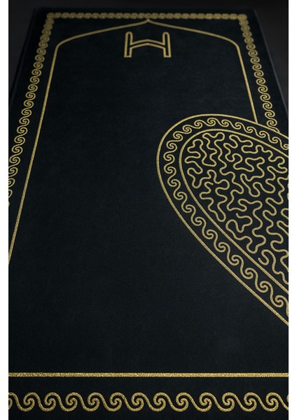 Kalpli Eşli Çift / Gelin Damat Bohçası Çeyizlik Seccade Dokuma Pamuk Taban Siyah-Krem 80X120 Saçaklı modelleri