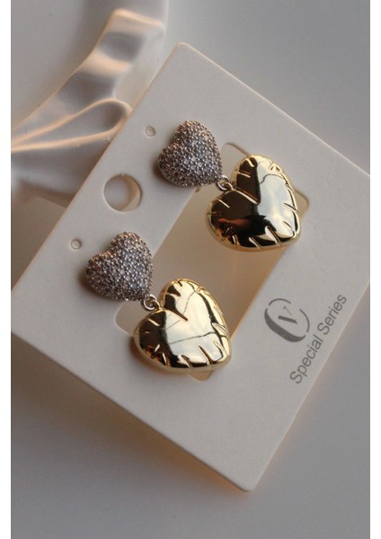 Sallantılı Zirkon Taşlı Kalp Model Kadın Çelik Küpe