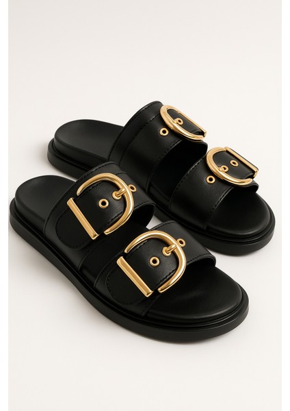 Altın Toka Detaylı Rahat Kalın Taban Yazlık Kadın Terlik Şık Konforlu fiyatları