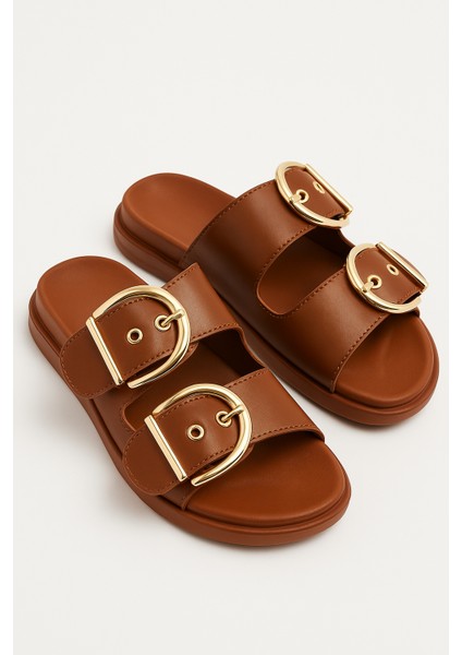 Altın Toka Detaylı Rahat Kalın Taban Yazlık Kadın Terlik Şık Konforlu fırsatları