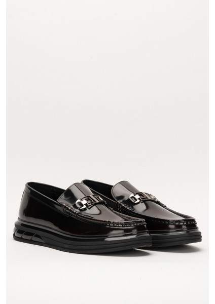 Erkek Kalın Taban Tokalı Loafer Ayakkabı Gerçek Deri Cr 2713 Bordo