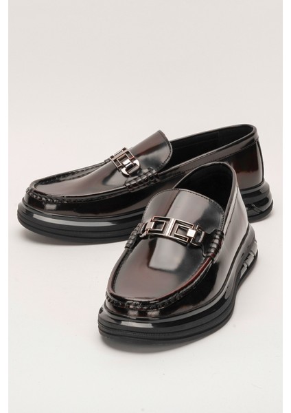 Erkek Kalın Taban Tokalı Loafer Ayakkabı Gerçek Deri Cr 2713 Bordo