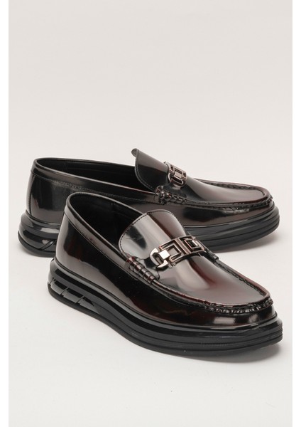 Erkek Kalın Taban Tokalı Loafer Ayakkabı Gerçek Deri Cr 2713 Bordo