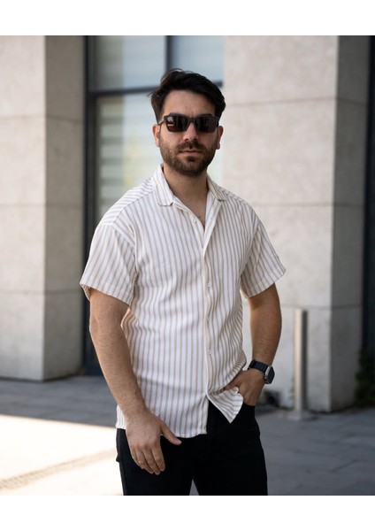 Yeni Sezon Çizgili Kısa Kol Gömlek