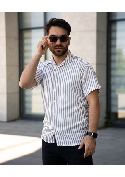 Yeni Sezon Çizgili Kısa Kol Gömlek