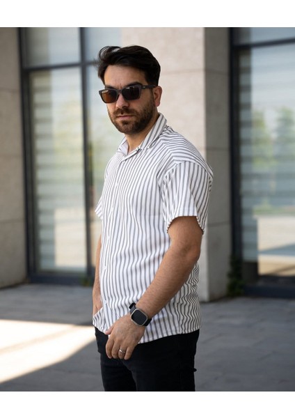 Yeni Sezon Çizgili Kısa Kol Gömlek