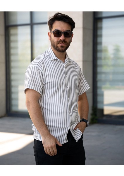 Yeni Sezon Çizgili Kısa Kol Gömlek