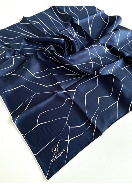 Twill Ipek Eşarp - 60801 - 0033-0003 Lacivert Krem