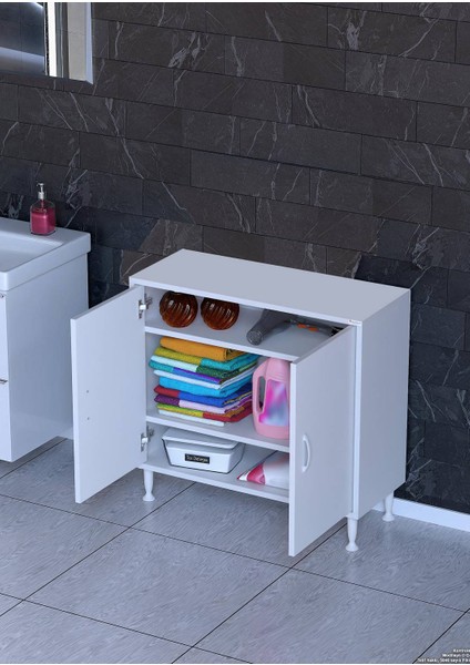 Küçük Alanlar Için Çözümler 75X75X32,5 Cm’ Lik 2 Kapaklı 3 Göz Raf Çok Amaçlı Mutfak Dolabı