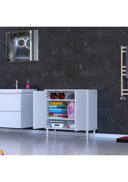 Küçük Alanlar Için Çözümler 75X75X32,5 Cm’ Lik 2 Kapaklı 3 Göz Raf Çok Amaçlı Mutfak Dolabı