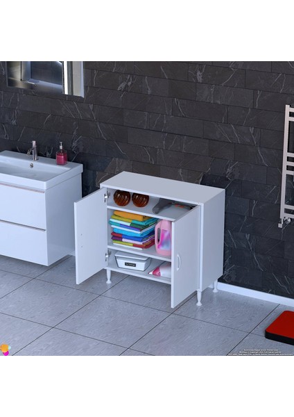 Küçük Alanlar Için Çözümler 75X75X32,5 Cm’ Lik 2 Kapaklı 3 Göz Raf Çok Amaçlı Mutfak Dolabı