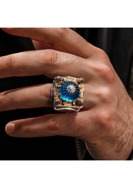 925 Ayar Gümüş Islam Usta Kubbet'ül Sır Model Cami Motifli Kehribar Taşlı Erkek Yüzük fiyatları