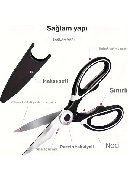 Çok Amaçlı Paslanmaz Çelik Tavuk Kemiği Makası, Mutfak Et Makası Ceviz Açacağı Şişe Açacağı Çok Fonksiyonlu Paslanmaz Çelik 1 Adet