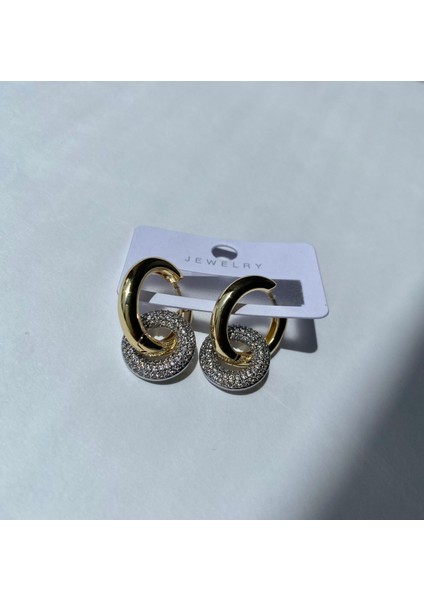 Özel Seri Gold Bombe Zirkon Taşlı Iç Içe Geçmeli Küpe fırsatları