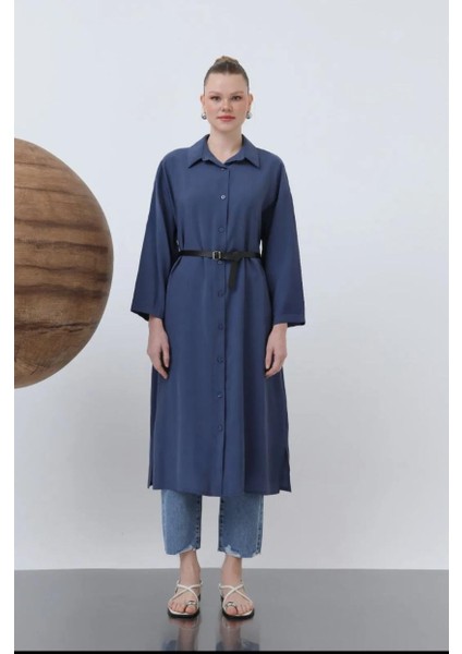 Kadın Uzun Kemer Detaylı Gömlek Elbise - 20629 fiyatları