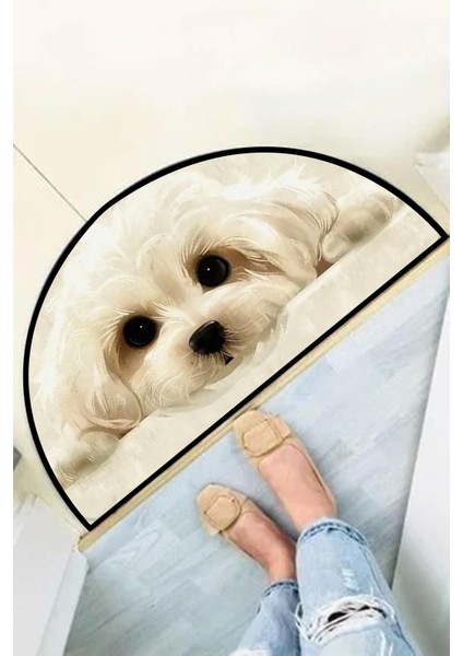 Dekoratif Dijital Baskılı Malta Köpeği Desenli Kapı Önü Paspası