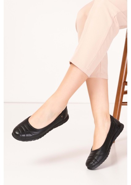 Kadın Hakiki Deri Tüy Kadar Hafif Günlük Rahat Babet USL.2026 - Siyah - 37 Siyah