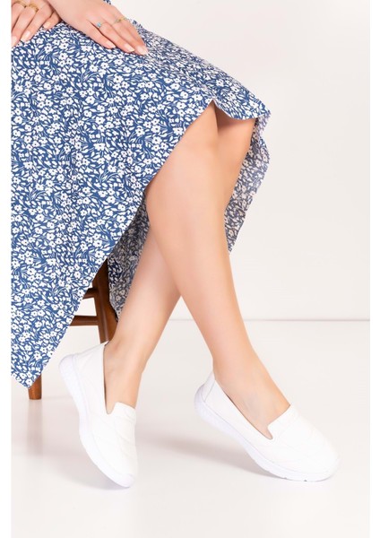 Içi Dışı Hakiki Deri Faylon Taban Hafif Babet Ayakkabı SC.1210 - Beyaz - 38 Beyaz