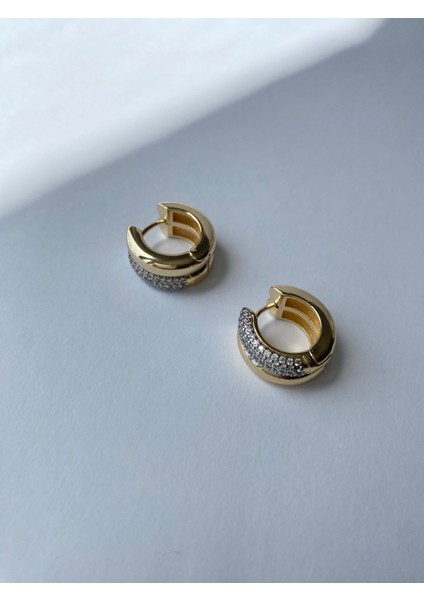Gold Zirkon Taşlı Çift Renk Küpe