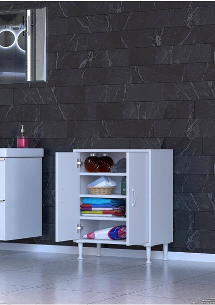 Küçük Alanlar Için Çözümler 75X75X32,5 Cm’ Lik 2 Kapaklı 4 Göz Raflı Çok Amaçlı Dolap Mutfak Dolabı