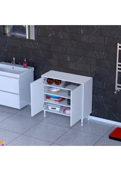 Küçük Alanlar Için Çözümler 75X75X32,5 Cm’ Lik 2 Kapaklı 4 Göz Raflı Çok Amaçlı Dolap Mutfak Dolabı
