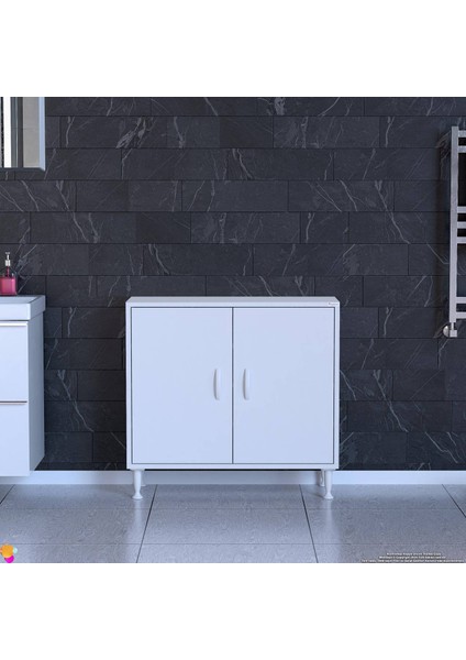 Küçük Alanlar Için Çözümler 75X75X32,5 Cm’ Lik 2 Kapaklı 4 Göz Raflı Çok Amaçlı Dolap Mutfak Dolabı