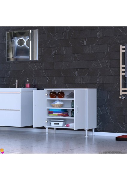 Küçük Alanlar Için Çözümler 75X75X32,5 Cm’ Lik 2 Kapaklı 4 Göz Raflı Çok Amaçlı Dolap Mutfak Dolabı