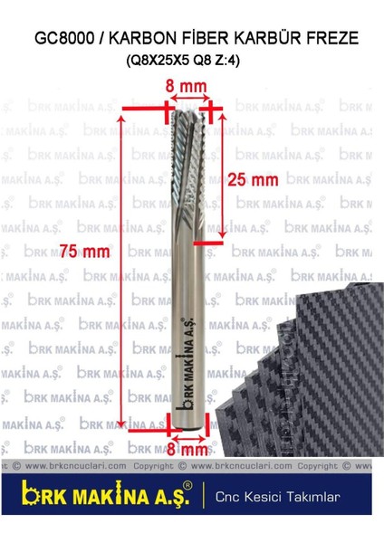 Karbon Fiber Karbür Freze Bıçağı 8 mm
