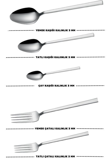 Doğa Yemek - Tatlı Çatal Kaşık ve Çay Kaşık Takımı 6 Kişilik 30 Parça modelleri