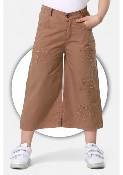 % 100 Pamuk-Paraşüt Kumaş-Yıldız Aplikeli-Yarım Lastikli-Kız Çocuk Bermuda