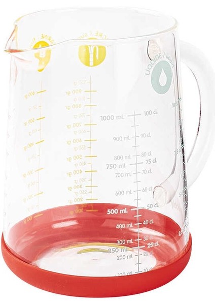 006-01-KIRMIZI Borosilikat Cam Sürahi-Ölçü Kabı 1l