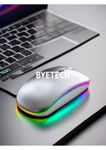 BYETECH Kablosuz Şarjlı,bluetooth, Ultra Slim Led, 2.4 GHZ,2400 Dpı, Sessiz Tık _ Gecikmesiz, Oyuna Uygun Mouse