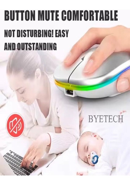 BYETECH Kablosuz Şarjlı,bluetooth, Ultra Slim Led, 2.4 GHZ,2400 Dpı, Sessiz Tık _ Gecikmesiz, Oyuna Uygun Mouse fırsatları
