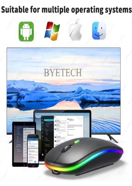BYETECH Kablosuz Şarjlı,bluetooth, Ultra Slim Led, 2.4 GHZ,2400 Dpı, Sessiz Tık _ Gecikmesiz, Oyuna Uygun Mouse indirimleri